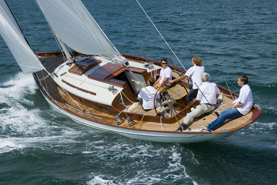 The builders enjoy a sail on the Fairlie 55