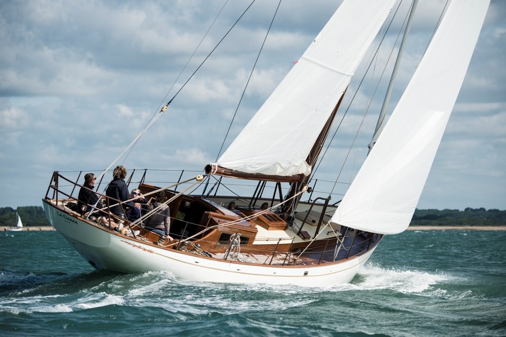 Fairlie 53 on port tack, trials in the solent